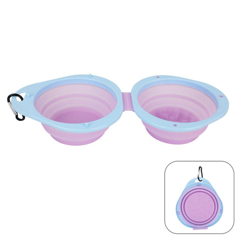 Portable Pet Folding Bowl Food Grade Multipurpose Pet Food Water Feeding Tray with Carabiner Double Bowl Puppy Food Container