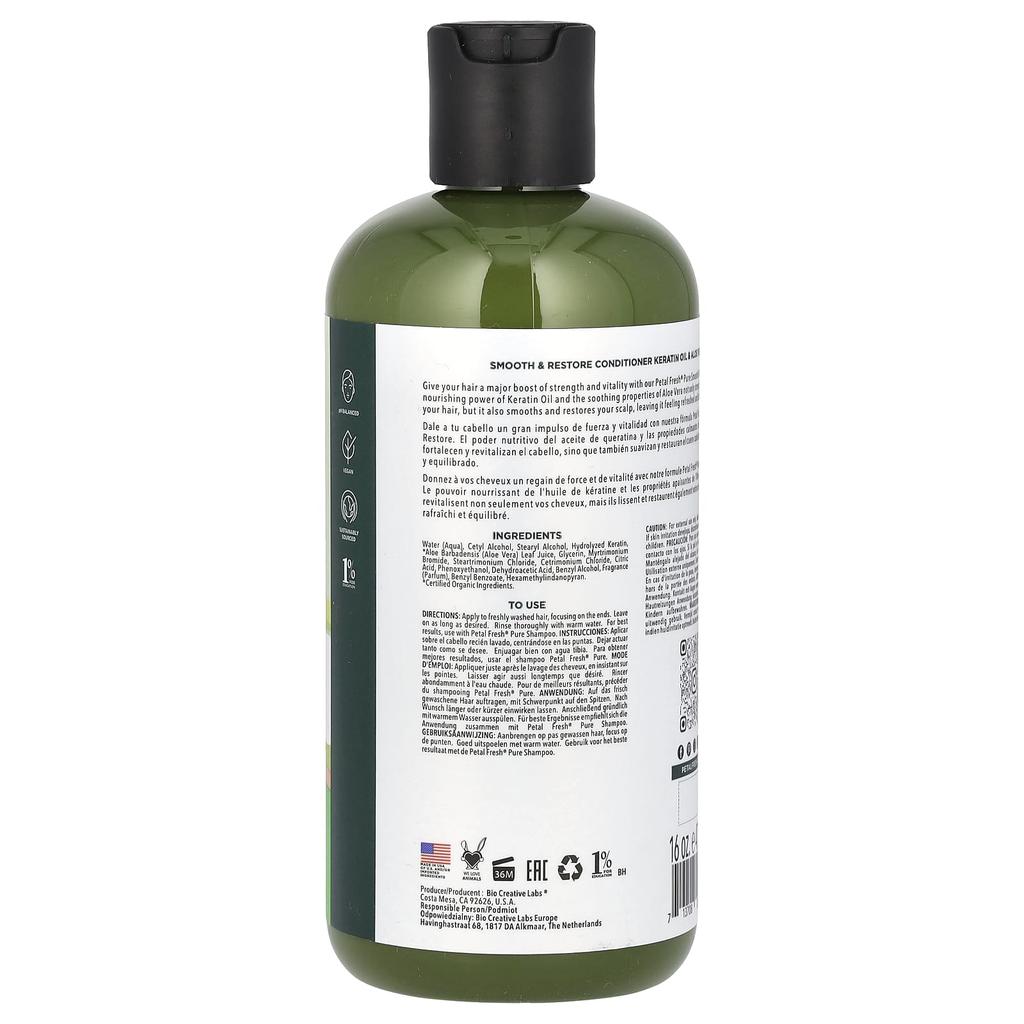 Petal Fresh Кондиционер Pure, Smooth & Restore, кератиновое масло и алоэ вера, 16 жидких унций (475 мл)