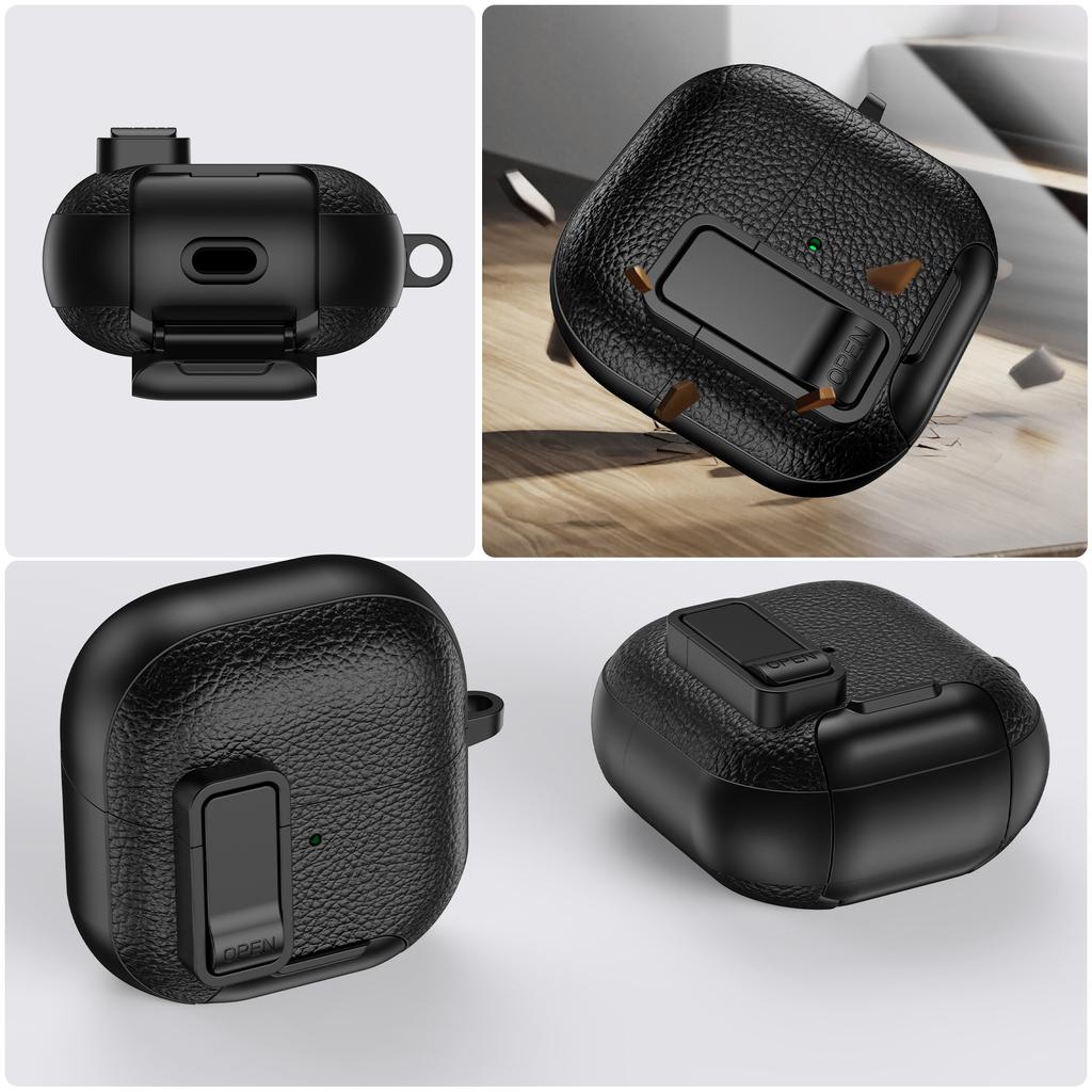 Защитный чехол для Huawei FreeClip 2 с текстурой кожи, дизайн с замком, чехол для беспроводных наушников с функцией подставки для телефона/Пряжкой