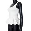Square Neck Tank Tops For Women Sleeveless Backless Crop Top With Peplum Bubble Hem Summer Top Black White