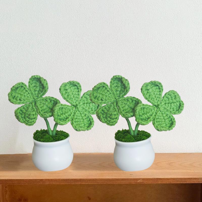 1 шт. вязаное растение в горшке в стиле Ins Garden Finished Clover Four Leaf ручная работа имитация цветка украшение стола украшение для дома