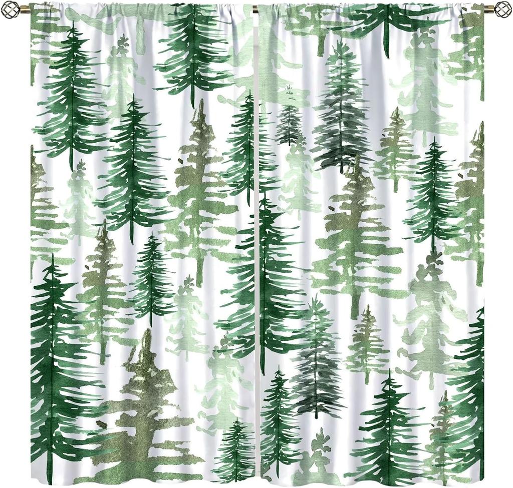 Country Forest Curtain Wild Animal Bear Deer fox Wolf Country Printed Curtain Semi-blackout Drape Bedroom Window Living Area Room Pair Of 2 Panels
