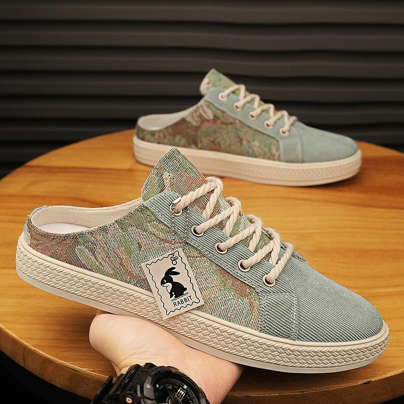 Весенняя и осенняя обувь больших размеров, мужская обувь с принтом, дышащие, легкие, простые тапочки.