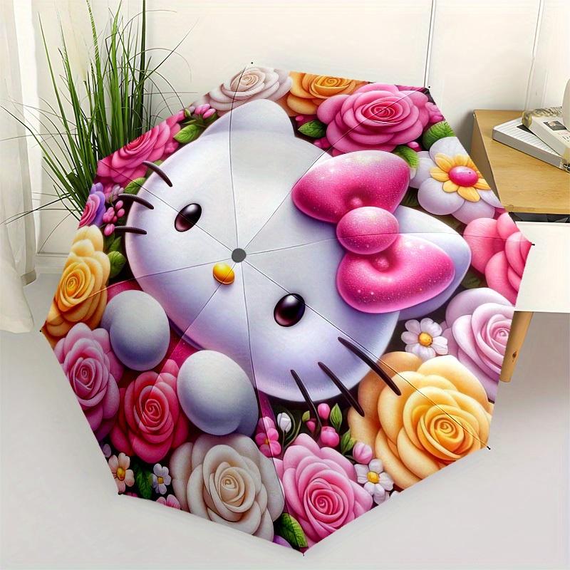 1pc Hello Kitty Floral Fantasy Umbrella with Plastic Handle,Suitable for All Seasons Home Travel Outdoor UmbrellaSanlio408