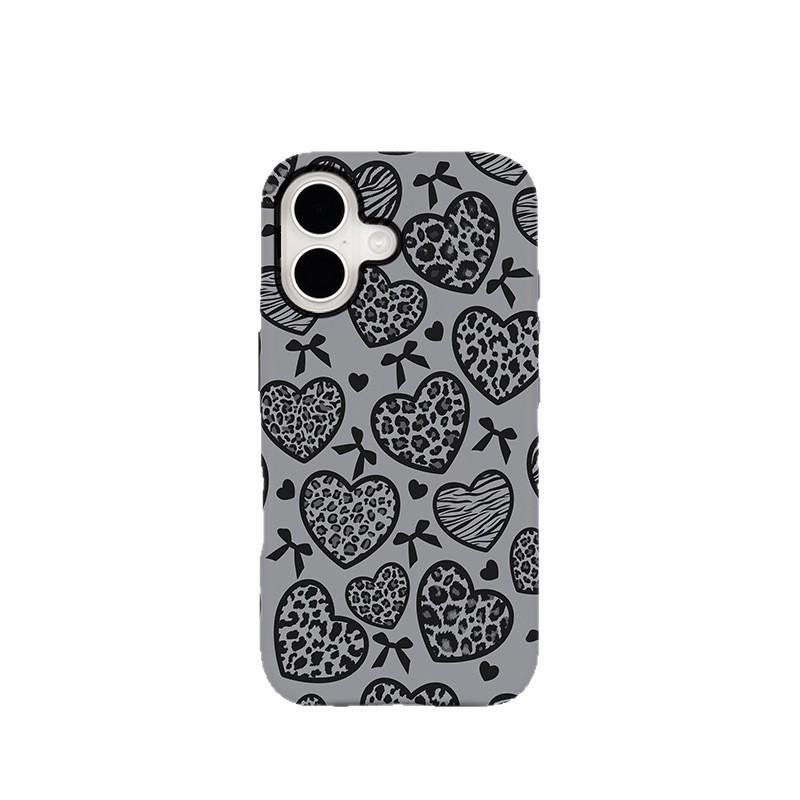 Heart-Shaped Bow Leopard Print Magnetic Two-in-One Phone Case Compatible with Apple 17 Pro Max