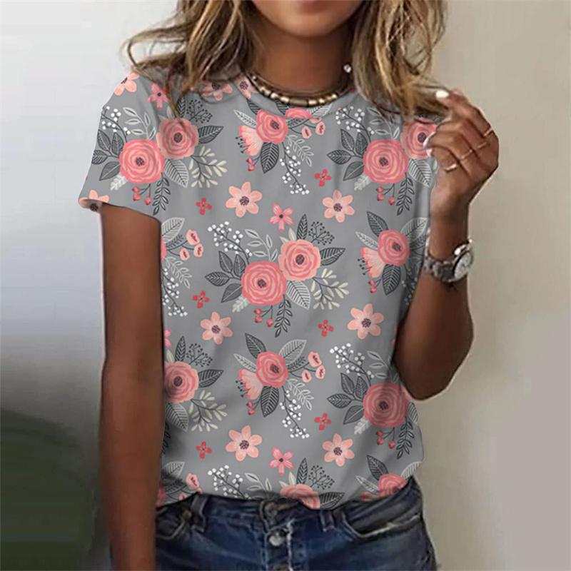 3D Printed Flower T Shirt For Women Floral Graphic Short Sleeves Summer Fashion Street O-Neck Tees Tops Loose Oversize T-Shirts