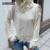 Осенне-зимний женский свитер, модный потертый белый свитер с высоким воротником и длинными рукавами