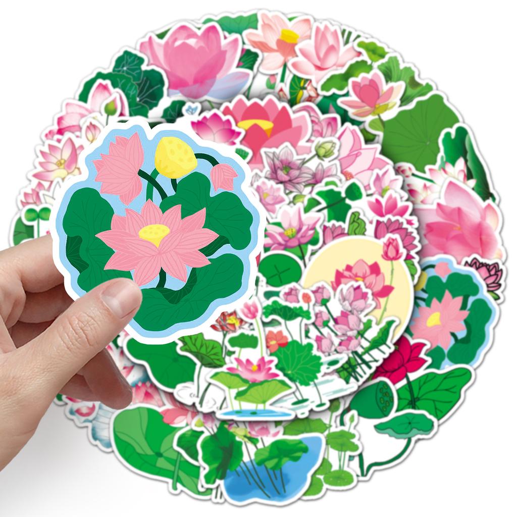 50 Листьев Лотоса Дудл Маленькие Свежие Растения Цветы Креативные DIY Наклейки на Мобильный Чемодан Водонепроницаемые