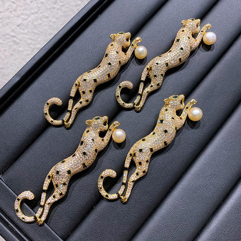 Винтажная брошь премиум-класса с леопардом: Мужская медная брошь с цирконом и жемчугом для аксессуаров для одежды