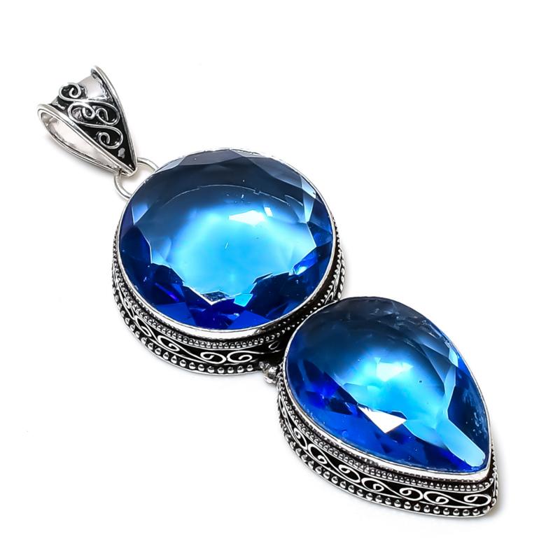 Подвеска с драгоценным камнем London Blue Topaz из стерлингового серебра 925 пробы — дизайн ручной работы, повседневные украшения, уникальные подарки на день рождения с подвеской London Blue Topaz