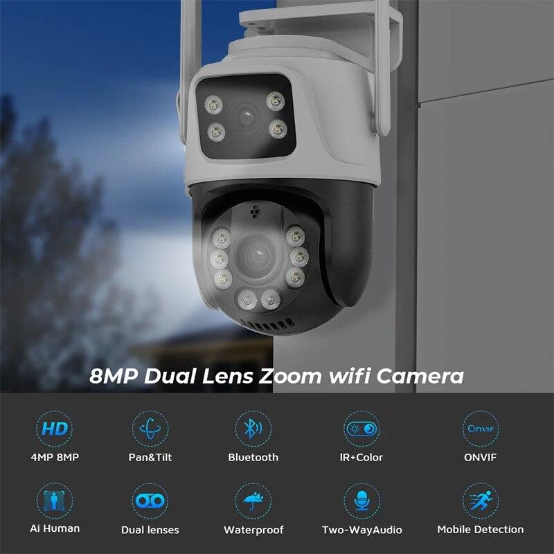 LS VISION 8-мегапиксельная Wi-Fi камера PTZ для улицы, ночного видения, двойной экран, обнаружение человека, 4-мегапиксельная IP-камера видеонаблюдения, защита безопасности
