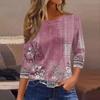 3/4 Length Sleeve Womens Tops Floral Print Vintage Fashion Casual Loose With Round Neck Plus Size Shirts