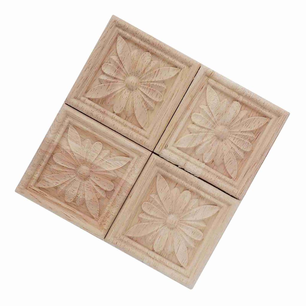 4Pcs Carving Checkered Applique Unpainted Decal for Furniture Decoration (D)