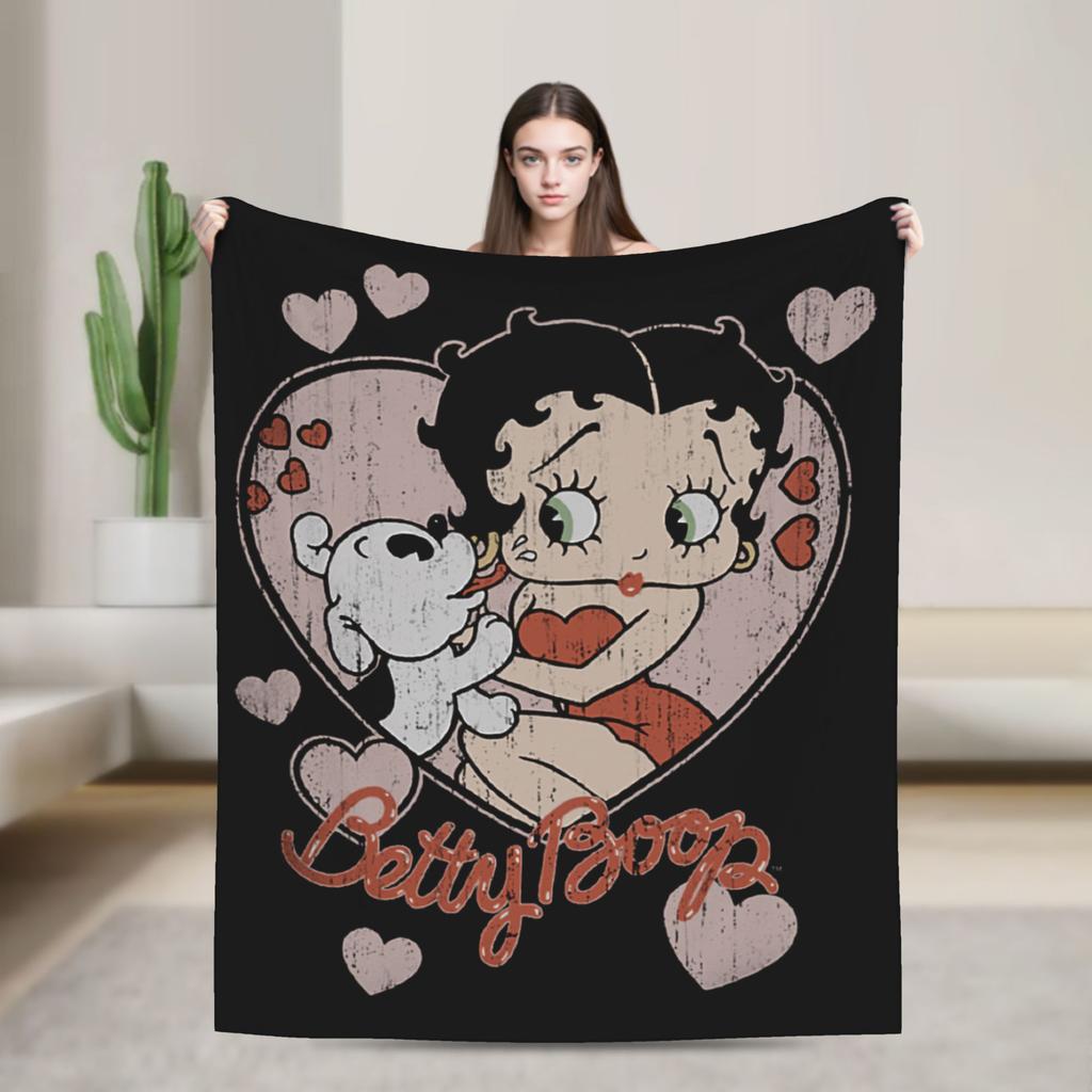 Boop Classic Kiss Blanket Flannel Decoration Bettys Cartoon Breathable Lightweight Throw Blankets for Bedding Outdoor Bedspread