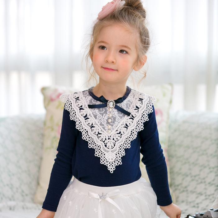 Korean Children's Lace Beaded Cotton T-shirt Top