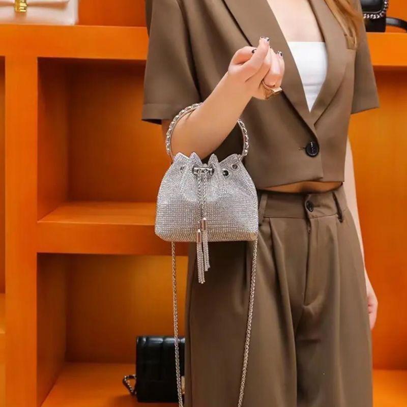 С инкрустацией бриллиантами, сумка со стразами, женская летняя новая модная и универсальная сумка, сумка-мессенджер на цепочке