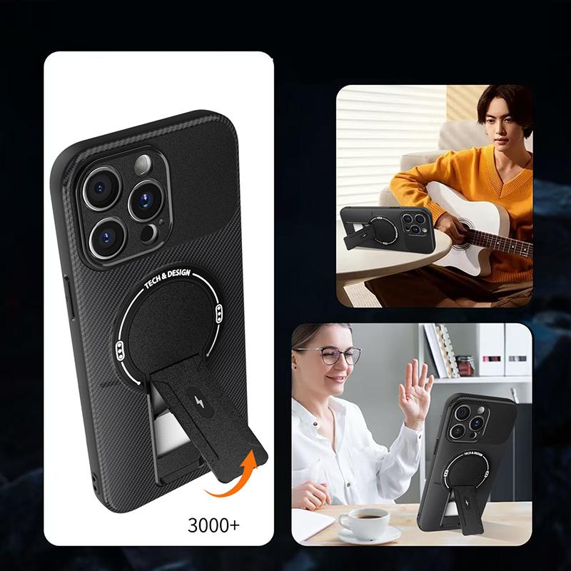 Luxury Carbon Fiber Magnetic Stand Phone Case For Iphone 16 15 14 13 12 11 17 Pro Max 16 Pro 17 Air Silicone Protection Cover
