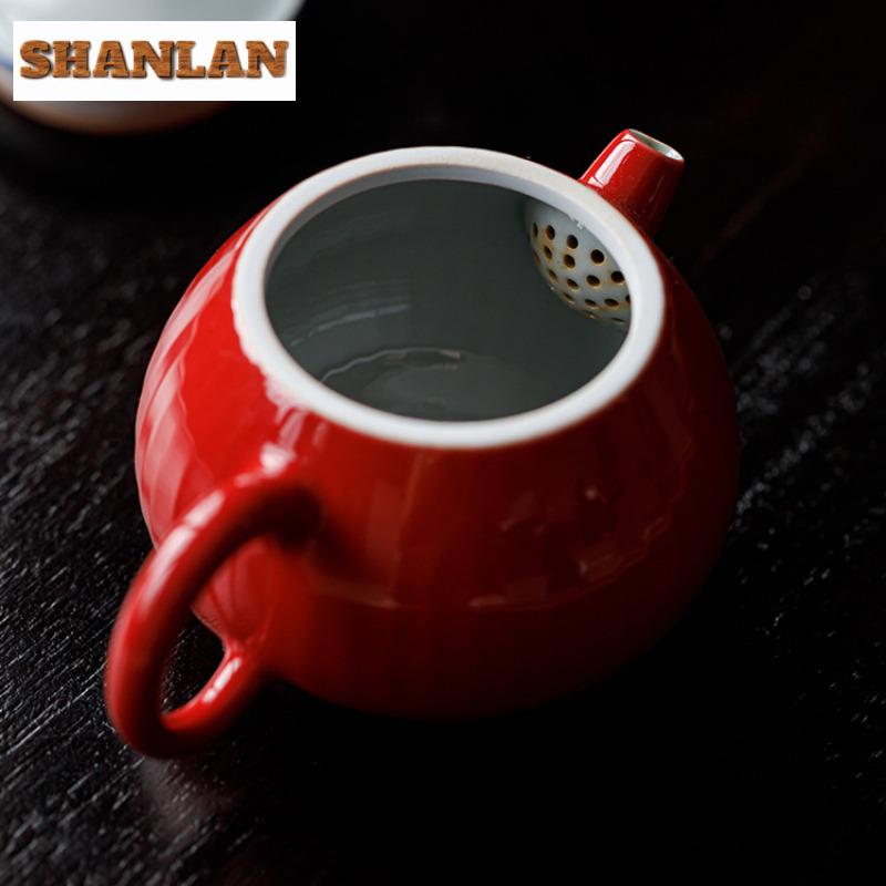 150ml Red Glaze Hand-painted Double-line Teapot Handmade Tea Infuser Pot Tea Maker Kettle With Ball Hole Chinese Tea Set Gift