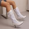 Autumn Winter Sweet New Lolita Cute Girl Bow Princess Brogue Shoes Cross Tied Women's Zipper Kitten High Heels Mid-calf Boots 47