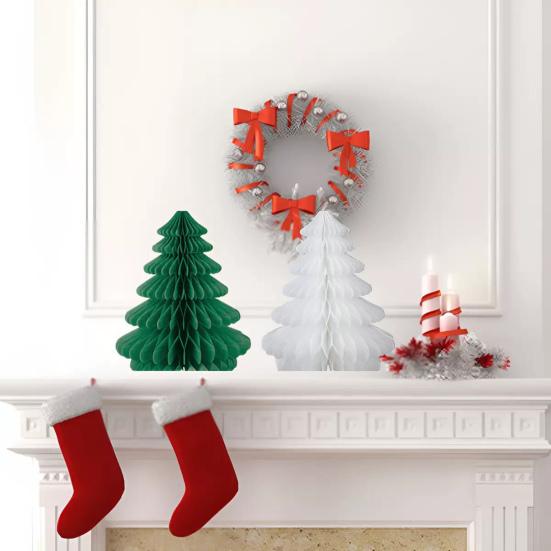 Yousheng Christmas Tree Decoration Hanging Ornament Easy Assembly Festive Hanging Decor 3D Honeycomb Paper Decoration