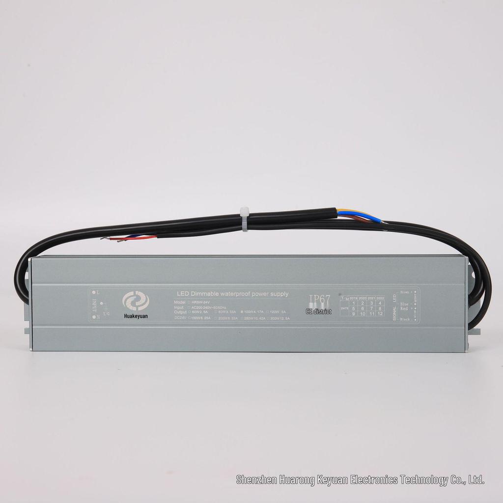 Dimmable 12V/24V Waterproof Power Supply with 0-10V Silicon Control, Options: 60W, 100W, 150W, 200W, 250W, 300W