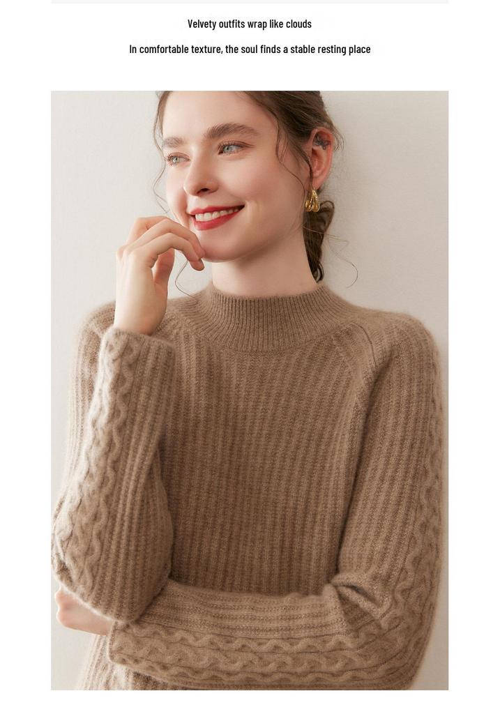 Women's Cashmere Knit Raglan Sleeve Long Sleeve Base Layer Pullover