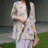 New Chinese national style cotton and silk pajamas women's spring and summer medium-sleeved wide-leg pants can be worn outside loungewear high-end