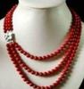 Красивое колье из 3 рядов красных кораллов 6 мм, 17-20 дюймов