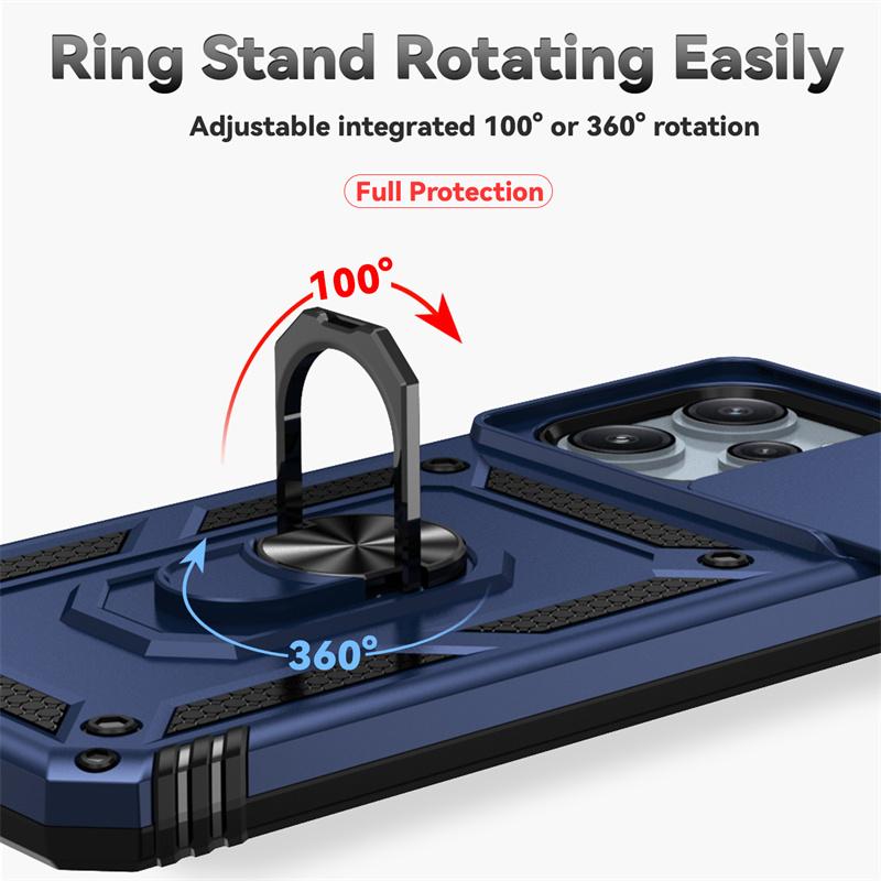 Чехол для Xiaomi Redmi 12 4G Чехол Броня Сдвижная Защита Объектива Камеры Задняя Крышка для Redmy 12 Redmi12 4G Кольцо-Подставка Ударопрочный Funda