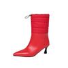 Красные Черные Женские Полусапожки Зимние Сапоги Высокий Тонкий Каблук Маленький Большой Размер 32 48