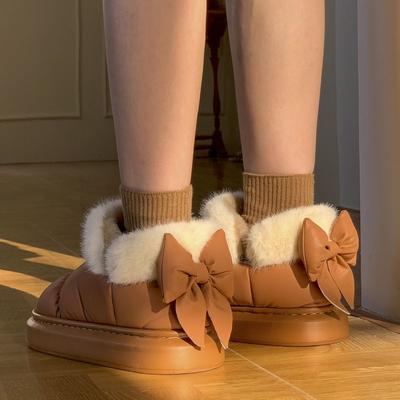 Каваи Бант Круглый Носок Плюшевые Зимние Ботинки для Женщин Зимние Массивные Женские Туфли 2025 Новинка Тренд Y2k Пушистая Шикарная и Элегантная Обувь