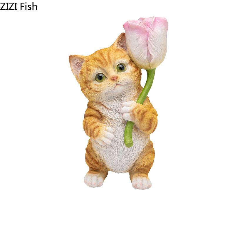 Statue Cat Cute Creative Bouquet Simulation Animal Ornament Childrens Room Tabletop Decoration Home Resin Handicraft Ornament