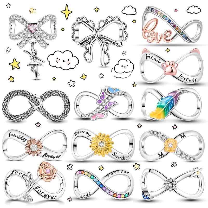 Copper Eternal Symbols Charms Beads Forever Love Sunflower Feather Dangle Fit Original Bangle Bracelet Diy Jewelry