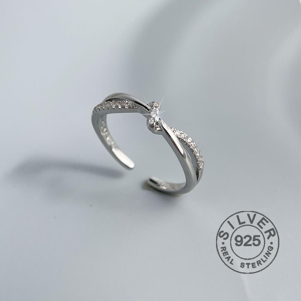 Xiaomi 925 Sterling Silver Rings For Women Geometric Fine Jewelry Finger Adjustable Shinning Simple Zircon Ring For Party Birthday Gift