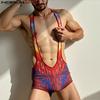 Men's Low Cot Sleeveless Open Front  Slim Fit Print Singlet Jumpsuits Playsuits 