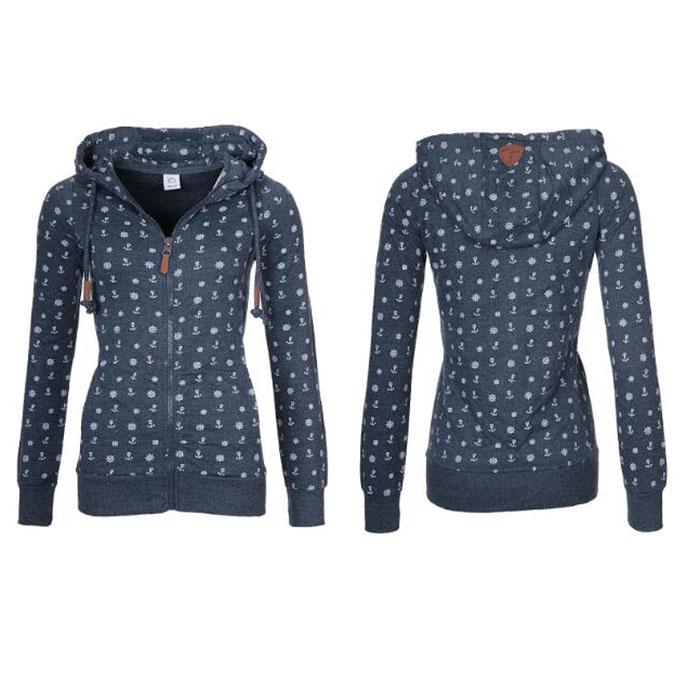 Женская флисовая толстовка с капюшоном, негабаритный морской якорь с принтом, свитер на молнии, джемпер, повседневная толстовка, топы