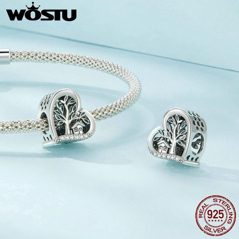 WOSTU Стерлингового серебра 925 пробы, подвески в виде семейного древа, бусины для женщин, девочек, браслет и браслет, ювелирные изделия своими руками