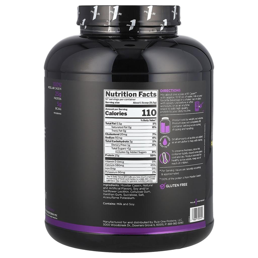Rule One Proteins, R1 Casein, Protein Powder Drink Mix, Vanilla Cream, 3.96 lbs (1.80 kg)