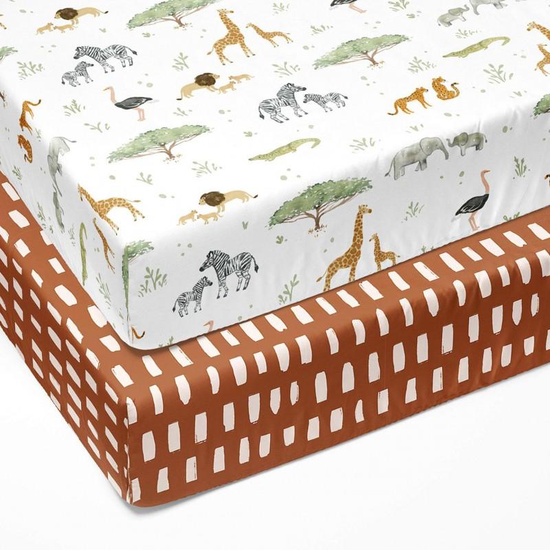 Soft Breathable Cotton Baby Crib Fitted Sheet Set With Animal Print Newborn Toddler Bedding