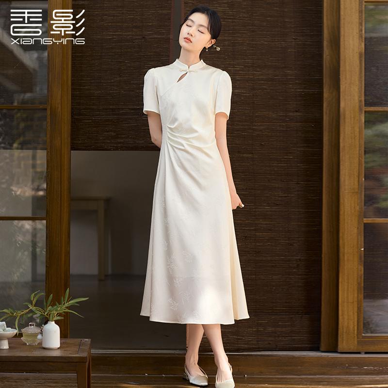 Improved cheongsam style new Chinese jacquard standing collar dress