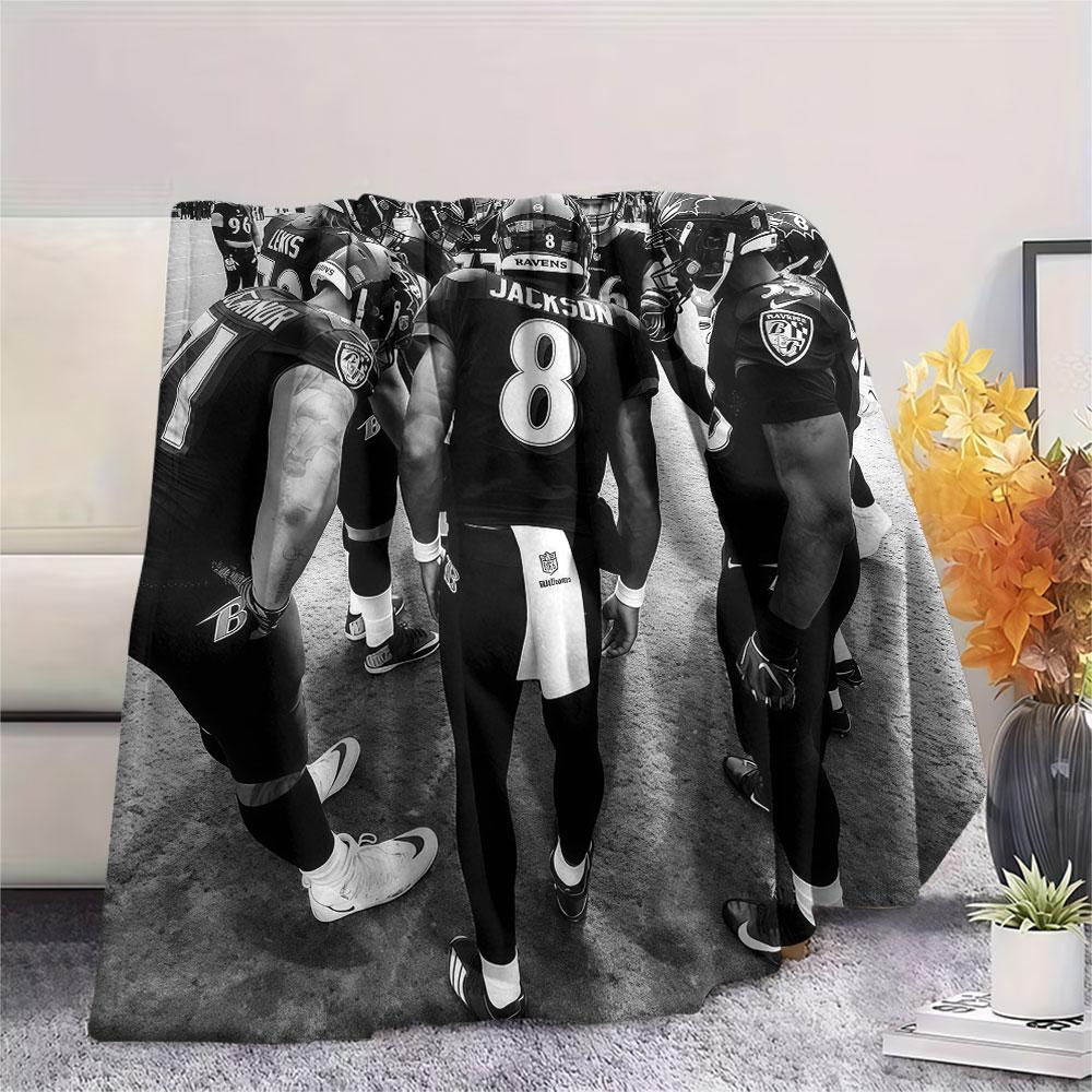 BAL Ravens Printed Flannel Blanket, soft throw for bedroom sofa, washable, fan merchandise, great gift.