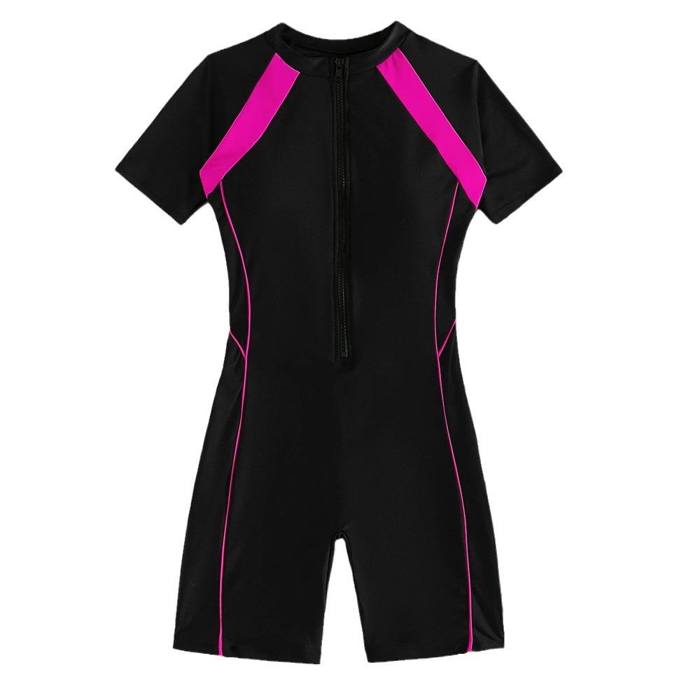 Женский слитный купальник с короткими рукавами и молнией на 2024 год для серфинга и пляжной одежды