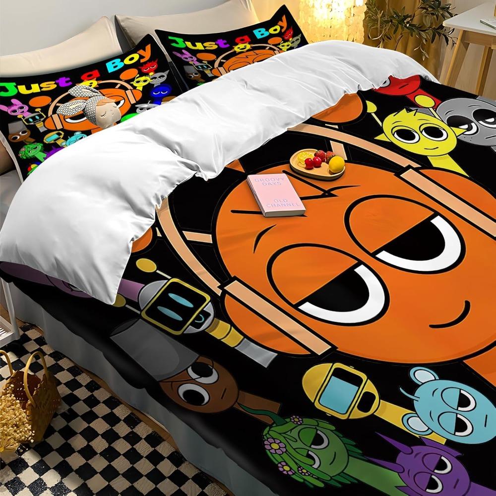 Комплект пододеяльника Sprunki Kids для односпального одеяла с 2 наволочками, пододеяльник 135 x 200 см с 3D-печатью, теплые подарки для фанатов игр