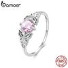 BAMOER 925 Sterling Silver Pink Stone Hollow-out Butterfly Finger Ring Cubic Zirconia for Women Birthday Gift Fine Jewelry