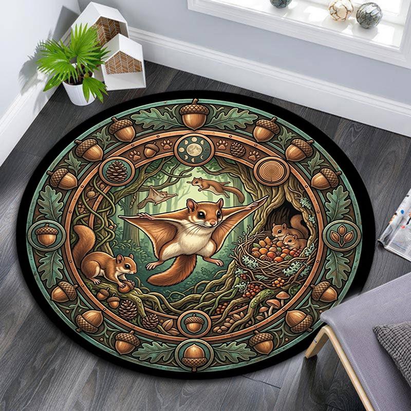 Squirrel Forest Fantasy Round Area Rug Under Office Chairs Bedroom Living Room Home Decor