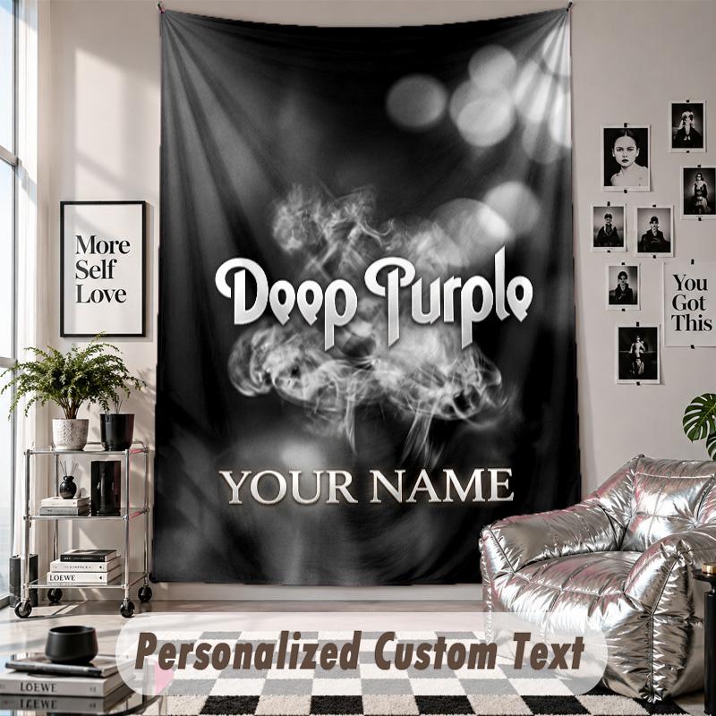 Wall Hanging Tapestry With Custom Name & Text, Deep Purple Decorative Tapestry For Bedroom
