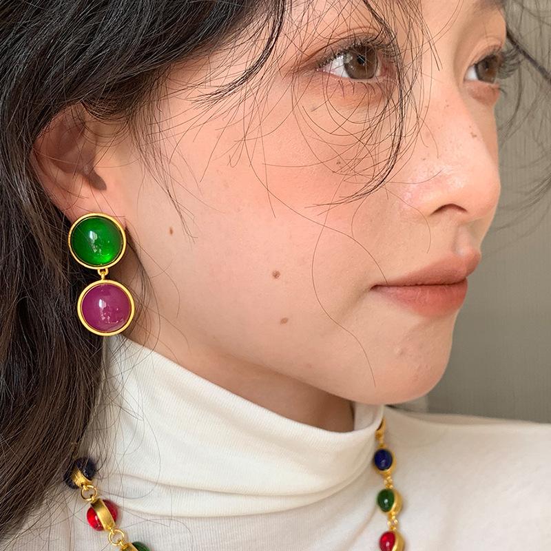Винтажные круглые цветные глазурованные серьги-колье женские тяжелая промышленность средневековый винтажный нишевый дизайн цепочка на ключицу