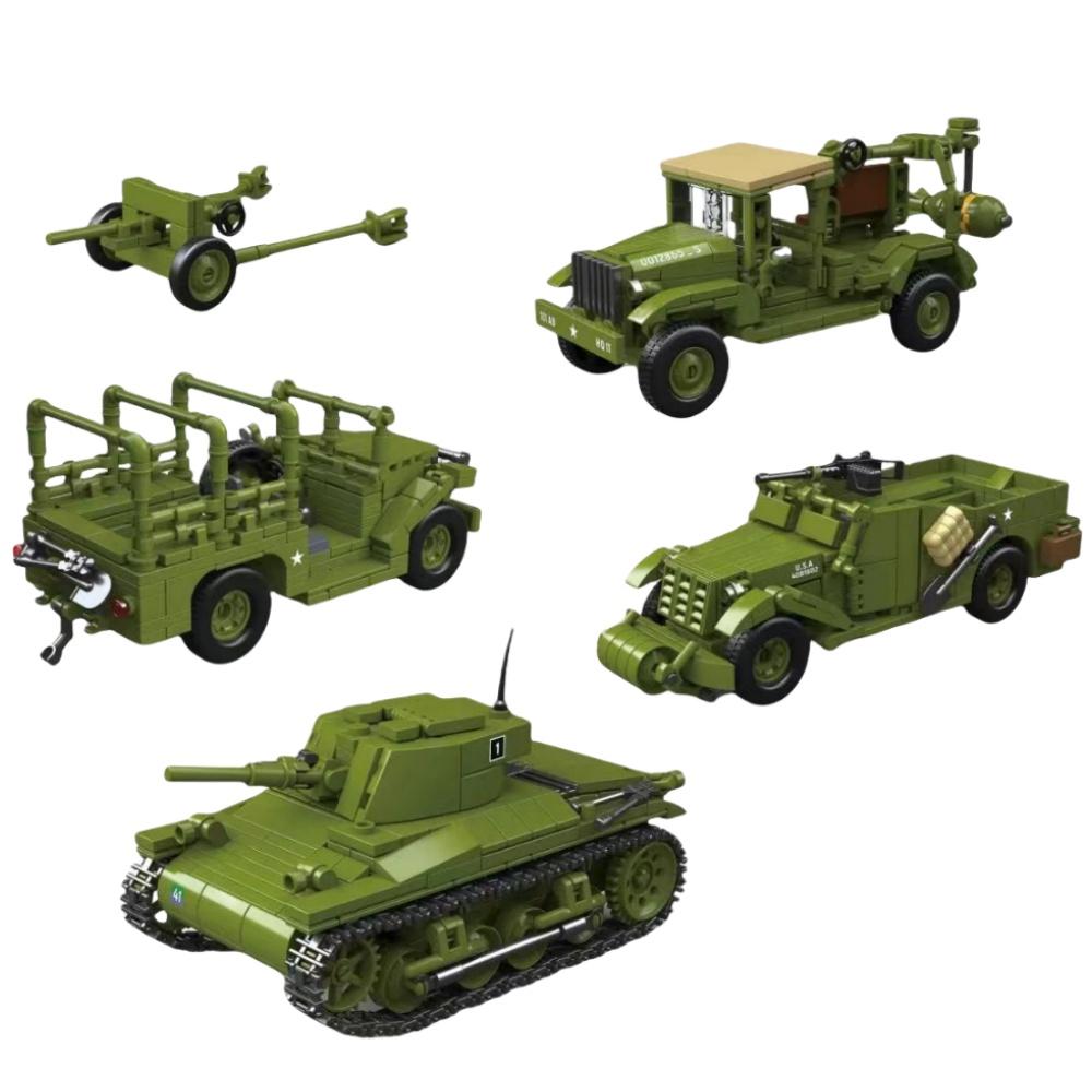 Вторая мировая война Вторая мировая война Армия Военные Солдаты M3A1 Разведывательный автомобиль Бронеавтомобиль Модель Строительные блоки Кирпичики Детские игрушки Подарок