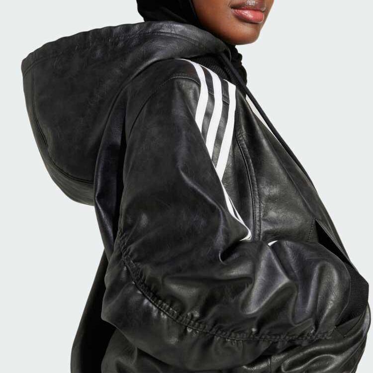Adidas Оригинальная спортивная стильная серия с логотипом бренда в полоску, удобная свободная хлопковая куртка для женщин, черная JX9225