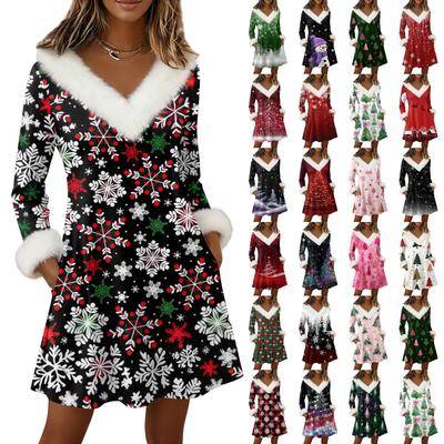 Женское платье-пуловер с длинным рукавом, повседневное, с V-образным вырезом, длиной до колена, с карманами